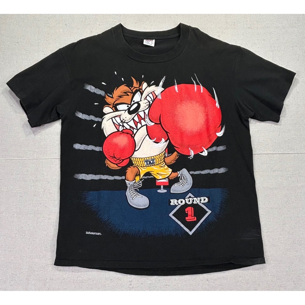 Vintage '93 Taz Looney Tunes Boxing T Shirt XL Black Anvil USA Single Stitch